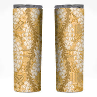 Gold Puakenikeni and Maile Lei Skinny Tumbler Hawaiian Style Tribal Tapa Double Strand Lei LT9 Gold - Polynesian Pride