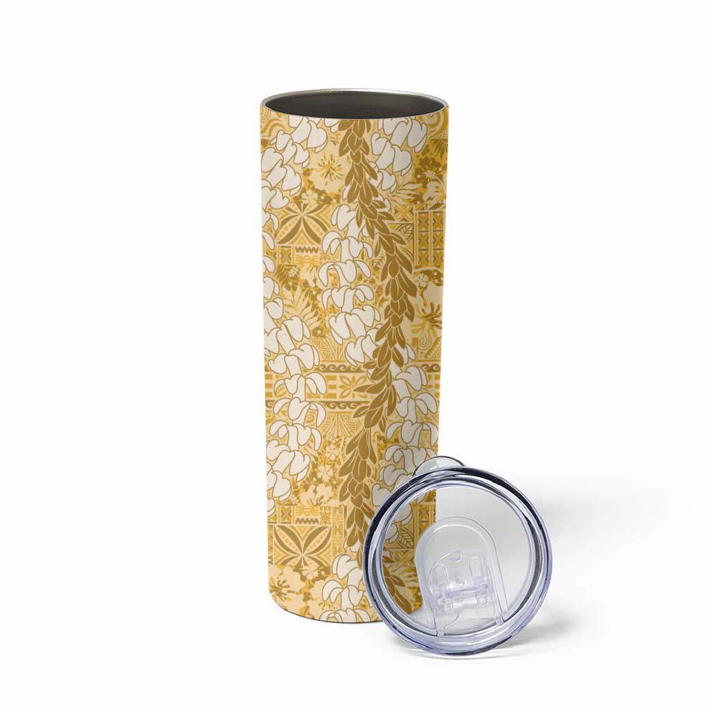 Gold Puakenikeni and Maile Lei Skinny Tumbler Hawaiian Style Tribal Tapa Double Strand Lei LT9 - Polynesian Pride