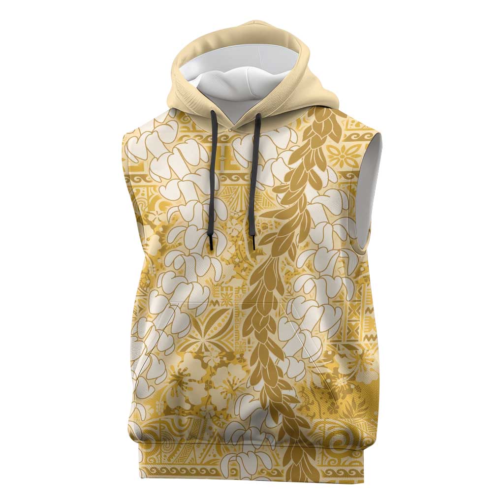 Gold Puakenikeni and Maile Lei Sleeveless Hoodie Hawaiian Style Tribal Tapa Double Strand Lei LT9 Gold - Polynesian Pride