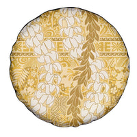 Gold Puakenikeni and Maile Lei Spare Tire Cover Hawaiian Style Tribal Tapa Double Strand Lei LT9 - Polynesian Pride