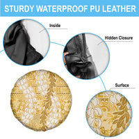 Gold Puakenikeni and Maile Lei Spare Tire Cover Hawaiian Style Tribal Tapa Double Strand Lei LT9 - Polynesian Pride