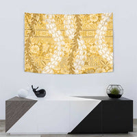 Gold Puakenikeni and Maile Lei Tapestry Hawaiian Style Tribal Tapa Double Strand Lei