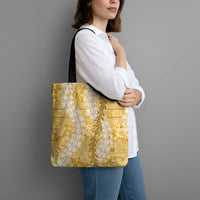 Gold Puakenikeni and Maile Lei Tote Bag Hawaiian Style Tribal Tapa Double Strand Lei - Polynesian Pride