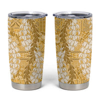 Gold Puakenikeni and Maile Lei Tumbler Cup Hawaiian Style Tribal Tapa Double Strand Lei LT9 Gold - Polynesian Pride
