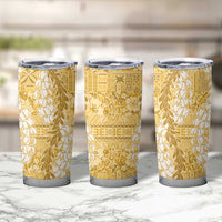 Gold Puakenikeni and Maile Lei Tumbler Cup Hawaiian Style Tribal Tapa Double Strand Lei LT9 - Polynesian Pride