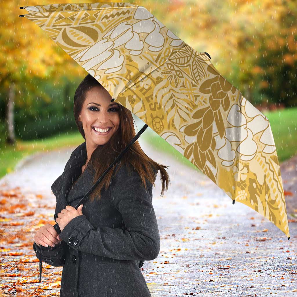 Gold Puakenikeni and Maile Lei Umbrella Hawaiian Style Tribal Tapa Double Strand Lei - Polynesian Pride