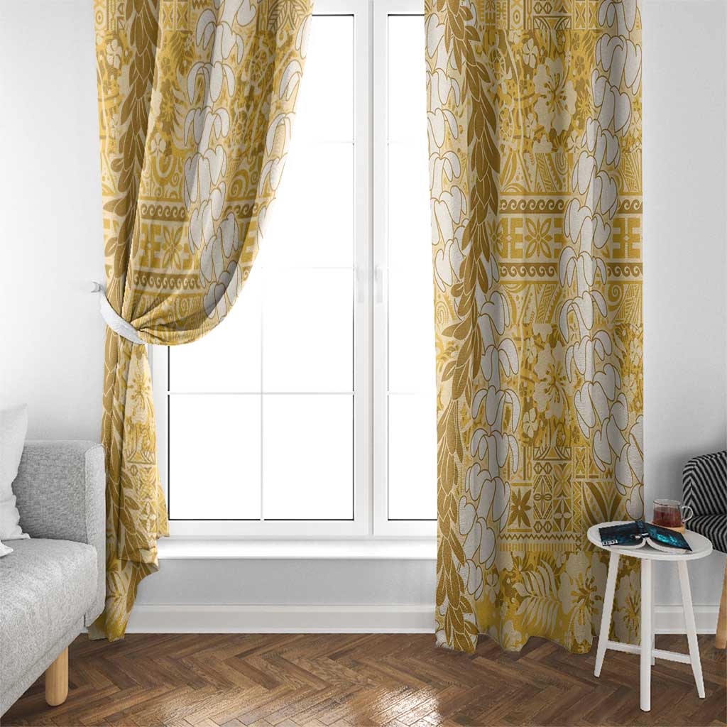 Gold Puakenikeni and Maile Lei Window Curtain Hawaiian Style Tribal Tapa Double Strand Lei