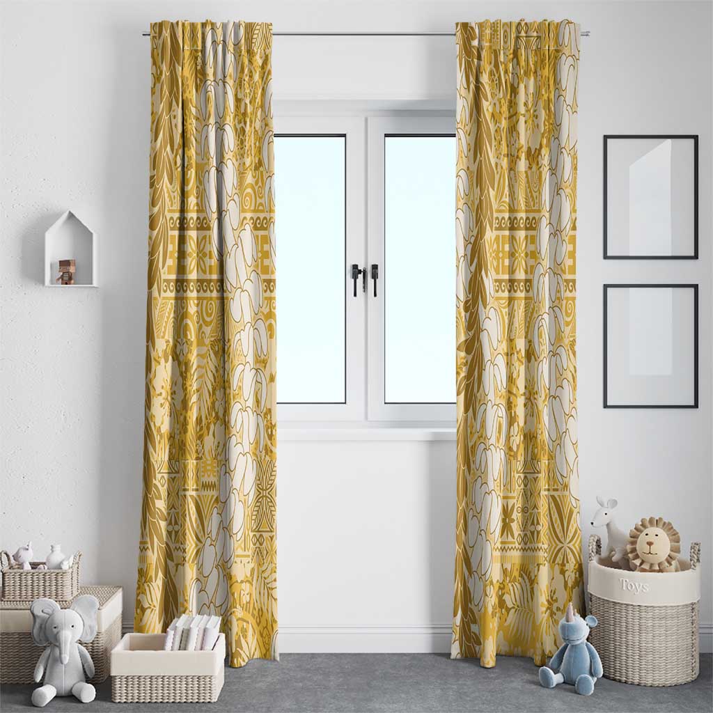 Gold Puakenikeni and Maile Lei Window Curtain Hawaiian Style Tribal Tapa Double Strand Lei