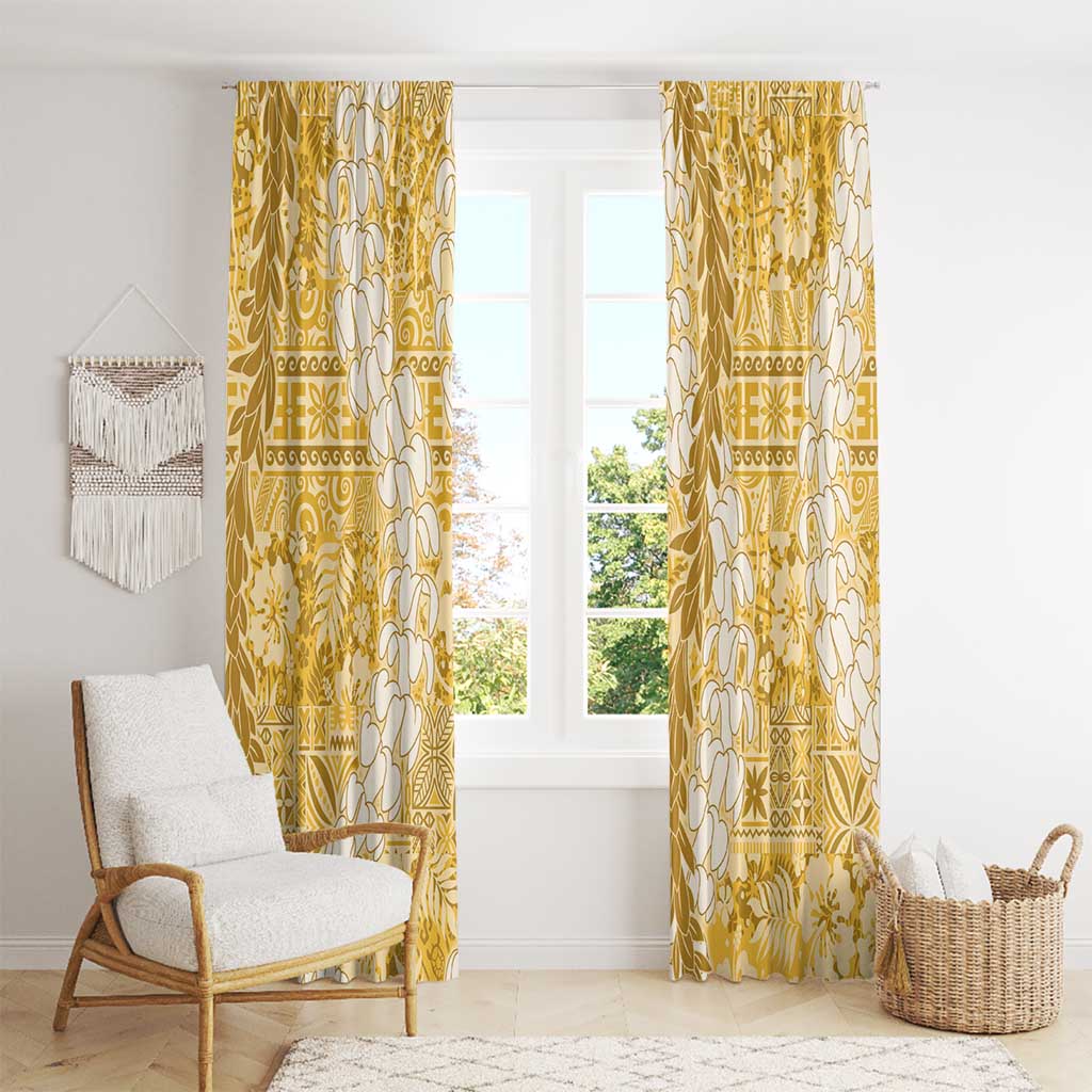 Gold Puakenikeni and Maile Lei Window Curtain Hawaiian Style Tribal Tapa Double Strand Lei