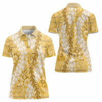 Gold Puakenikeni and Maile Lei Women Polo Shirt Hawaiian Style Tribal Tapa Double Strand Lei LT9 - Polynesian Pride