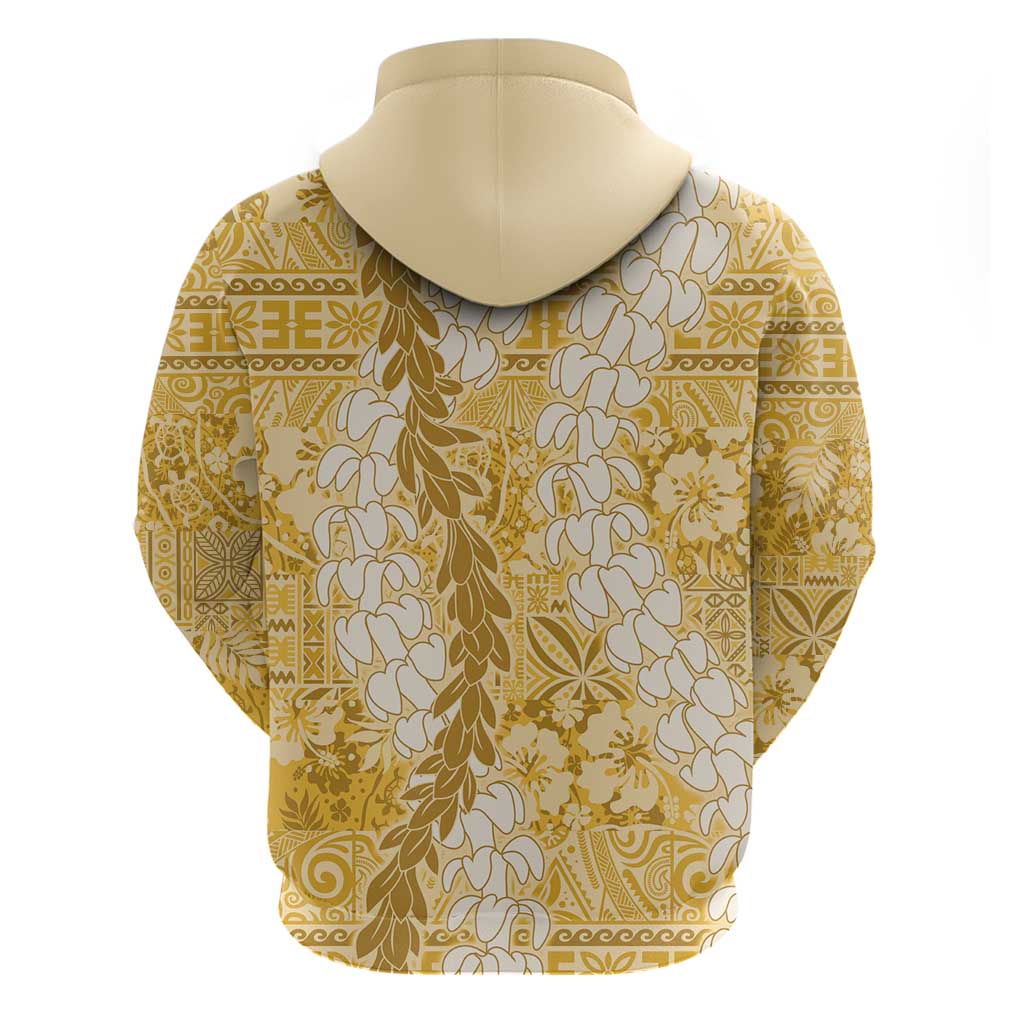 Gold Puakenikeni and Maile Lei Zip Hoodie Hawaiian Style Tribal Tapa Double Strand Lei LT9 - Polynesian Pride
