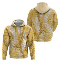 Gold Puakenikeni and Maile Lei Zip Hoodie Hawaiian Style Tribal Tapa Double Strand Lei LT9 - Polynesian Pride