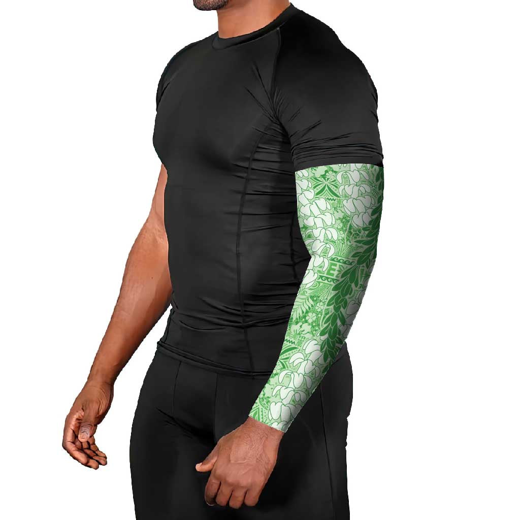 Green Puakenikeni and Maile Lei Arm Sleeves Hawaiian Style Tribal Tapa Double Strand Lei - Polynesian Pride