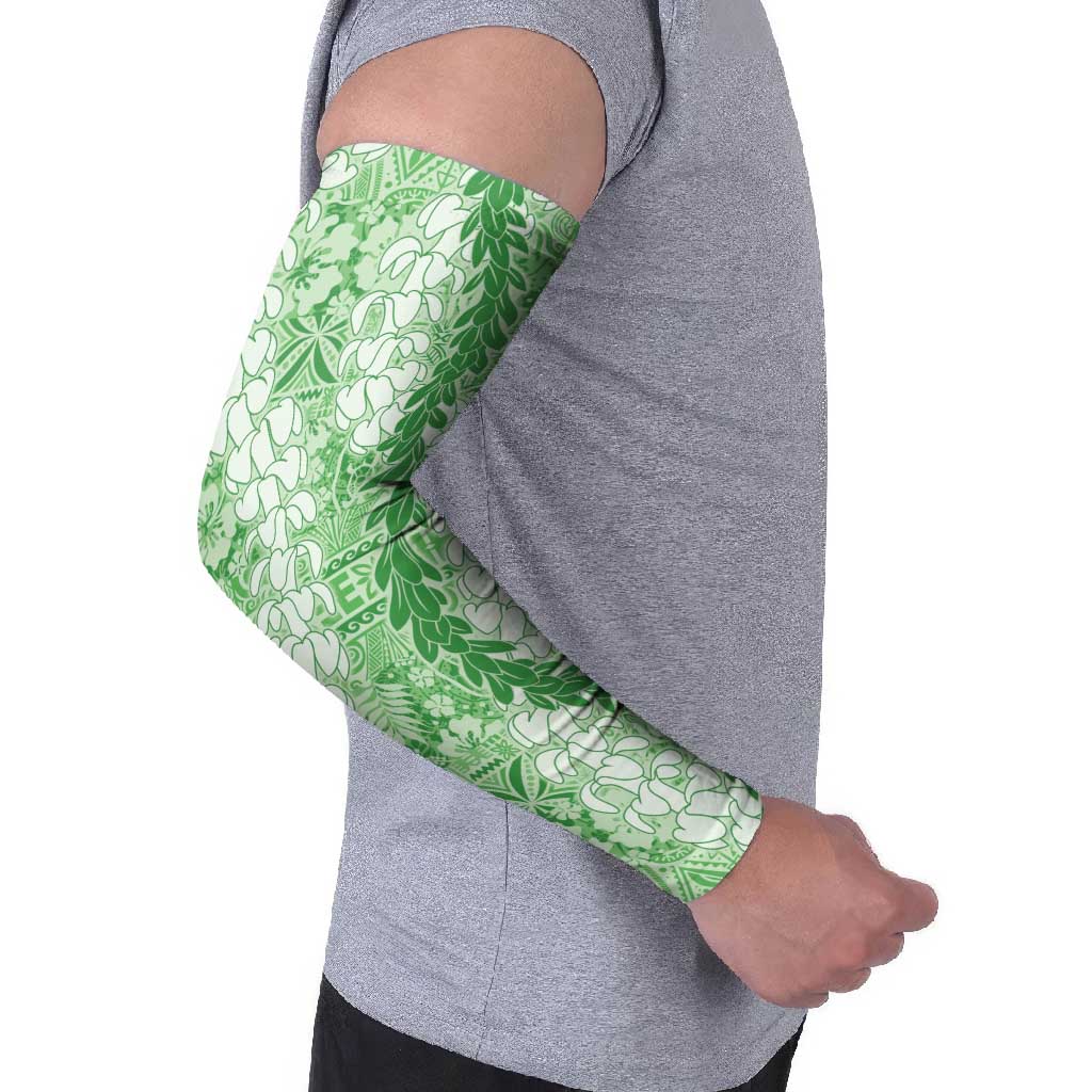 Green Puakenikeni and Maile Lei Arm Sleeves Hawaiian Style Tribal Tapa Double Strand Lei - Polynesian Pride