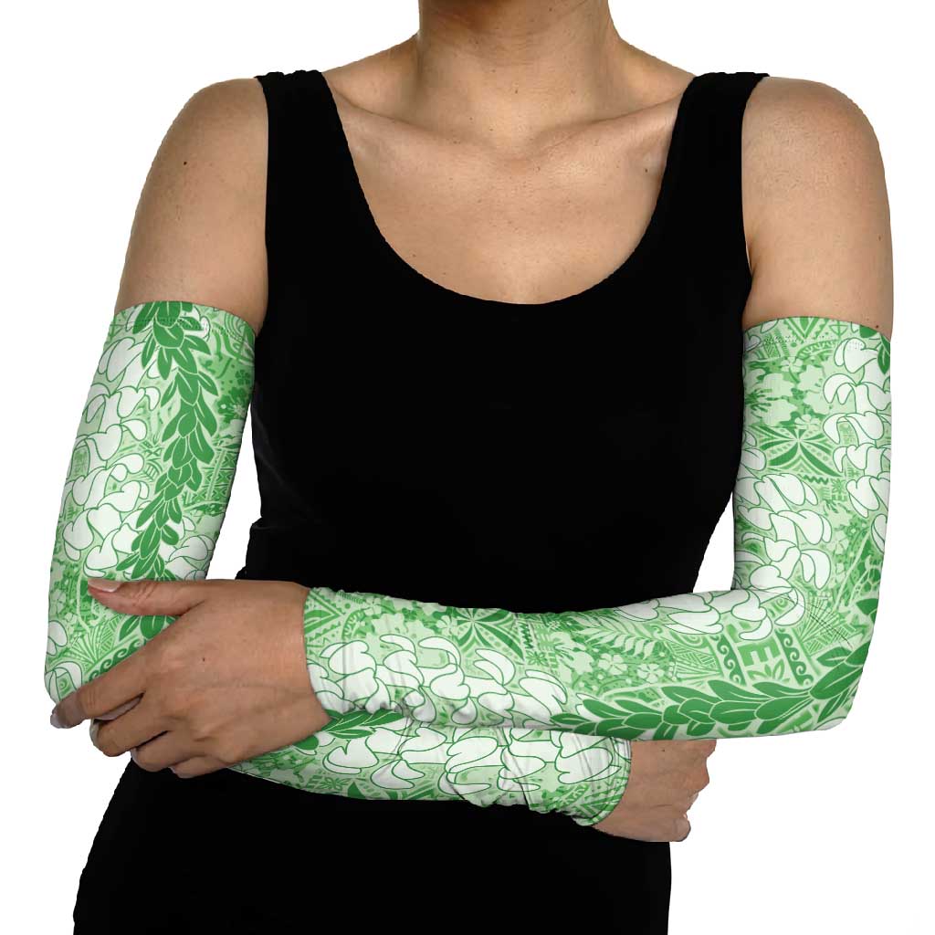 Green Puakenikeni and Maile Lei Arm Sleeves Hawaiian Style Tribal Tapa Double Strand Lei - Polynesian Pride