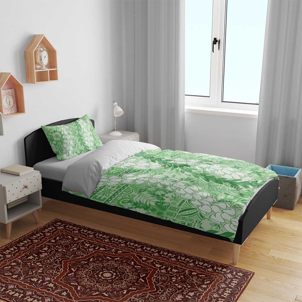 Green Puakenikeni and Maile Lei Bedding Set Hawaiian Style Tribal Tapa Double Strand Lei
