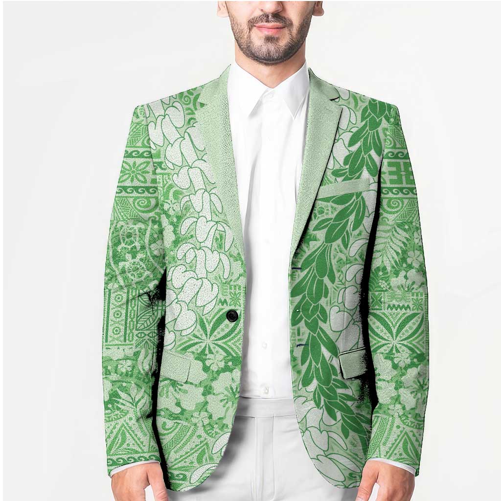 Green Puakenikeni and Maile Lei Blazer Hawaiian Style Tribal Tapa Double Strand Lei - Polynesian Pride