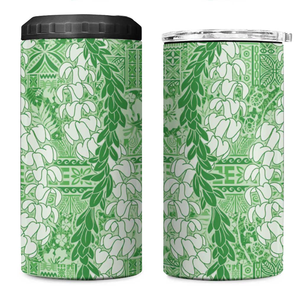 Green Puakenikeni and Maile Lei 4 in 1 Can Cooler Tumbler Hawaiian Style Tribal Tapa Double Strand Lei LT9 One Size: 16 oz Green - Polynesian Pride