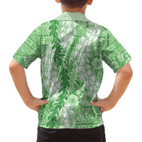 Green Puakenikeni and Maile Lei Family Matching Off Shoulder Maxi Dress and Hawaiian Shirt Hawaiian Style Tribal Tapa Double Strand Lei LT9 - Polynesian Pride