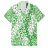 Green Puakenikeni and Maile Lei Family Matching Off Shoulder Maxi Dress and Hawaiian Shirt Hawaiian Style Tribal Tapa Double Strand Lei LT9 Dad's Shirt - Short Sleeve Green - Polynesian Pride