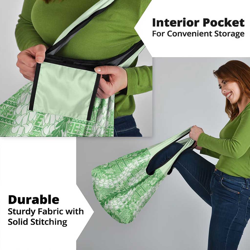 Green Puakenikeni and Maile Lei Grocery Bag Hawaiian Style Tribal Tapa Double Strand Lei