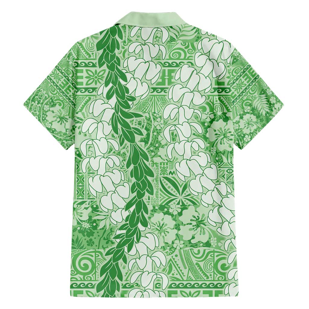 Green Puakenikeni and Maile Lei Hawaiian Shirt Hawaiian Style Tribal Tapa Double Strand Lei LT9 - Polynesian Pride
