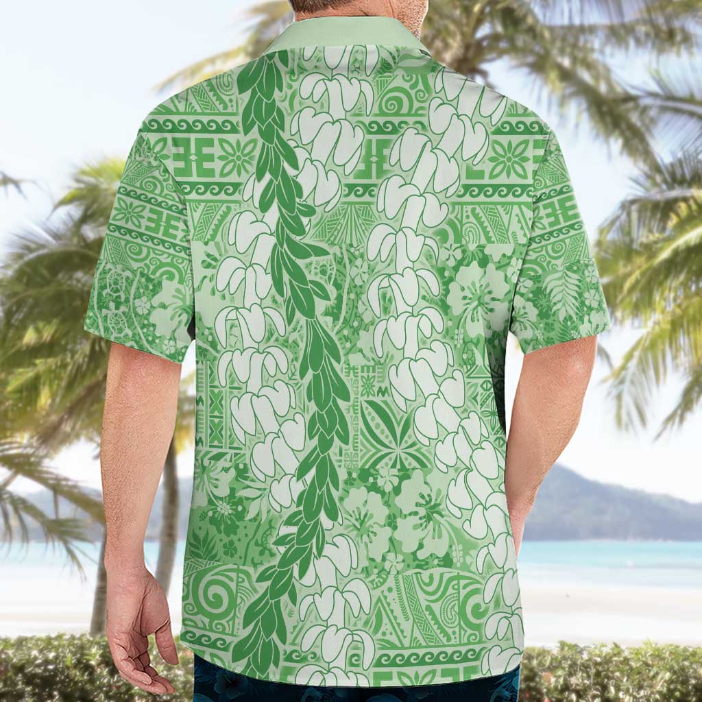 Green Puakenikeni and Maile Lei Hawaiian Shirt Hawaiian Style Tribal Tapa Double Strand Lei LT9 - Polynesian Pride
