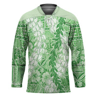 Green Puakenikeni and Maile Lei Hockey Jersey Hawaiian Style Tribal Tapa Double Strand Lei LT9 Unisex Green - Polynesian Pride