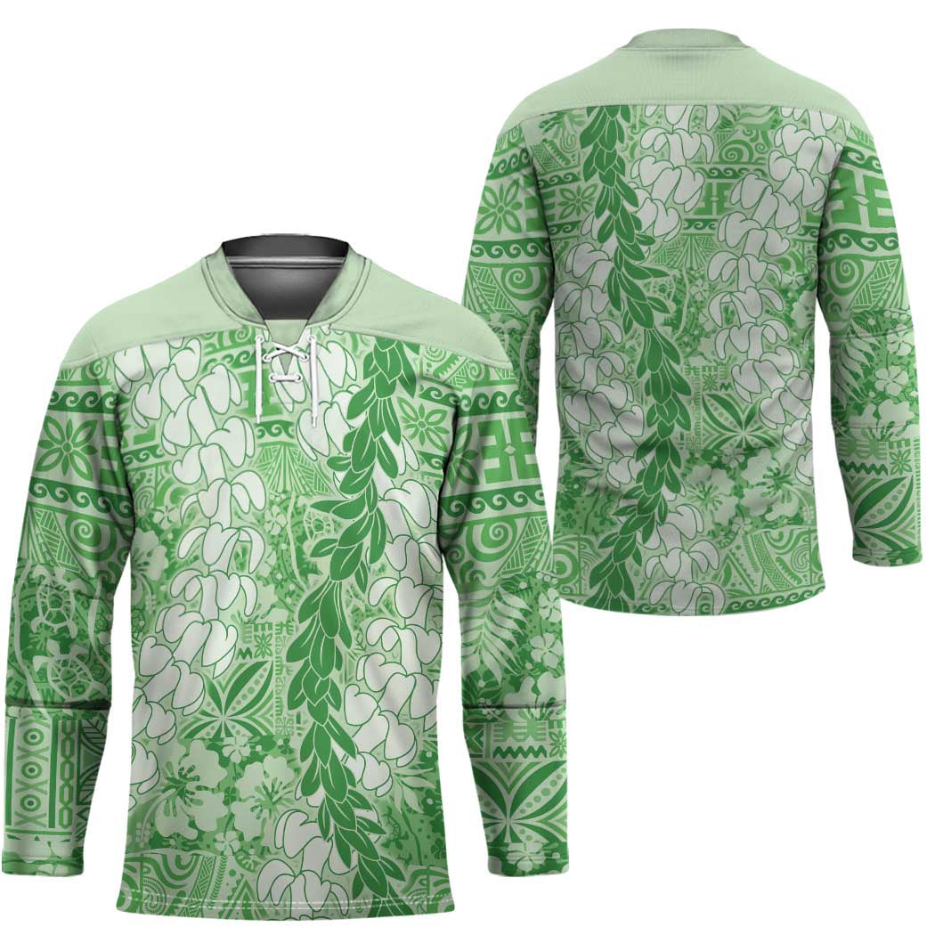 Green Puakenikeni and Maile Lei Hockey Jersey Hawaiian Style Tribal Tapa Double Strand Lei LT9 - Polynesian Pride