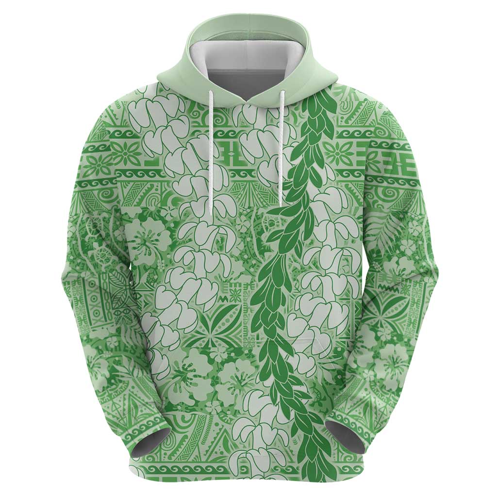 Green Puakenikeni and Maile Lei Hoodie Hawaiian Style Tribal Tapa Double Strand Lei LT9 - Polynesian Pride