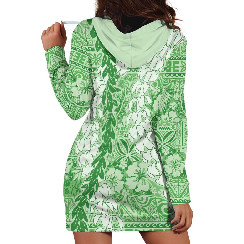 Green Puakenikeni and Maile Lei Hoodie Dress Hawaiian Style Tribal Tapa Double Strand Lei LT9 - Polynesian Pride