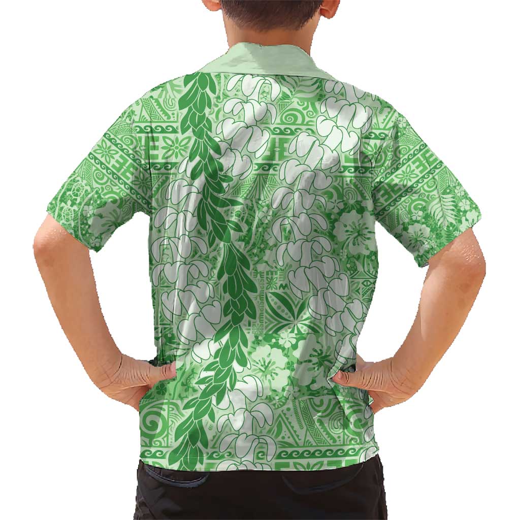 Green Puakenikeni and Maile Lei Kid Hawaiian Shirt Hawaiian Style Tribal Tapa Double Strand Lei LT9 - Polynesian Pride