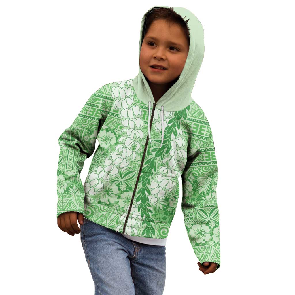 Green Puakenikeni and Maile Lei Kid Hoodie Hawaiian Style Tribal Tapa Double Strand Lei LT9 - Polynesian Pride
