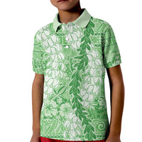 Green Puakenikeni and Maile Lei Kid Polo Shirt Hawaiian Style Tribal Tapa Double Strand Lei LT9 Kid Green - Polynesian Pride
