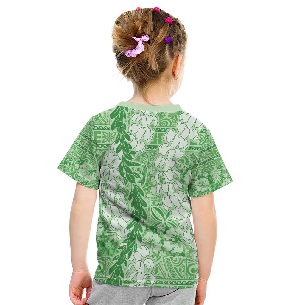 Green Puakenikeni and Maile Lei Kid T Shirt Hawaiian Style Tribal Tapa Double Strand Lei