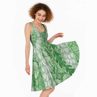 Green Puakenikeni and Maile Lei Midi Dress Hawaiian Style Tribal Tapa Double Strand Lei LT9 - Polynesian Pride