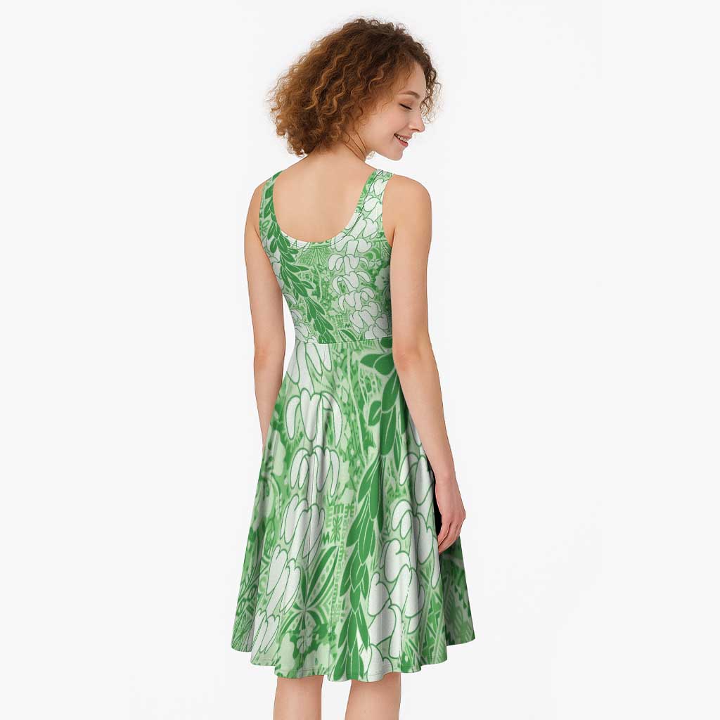 Green Puakenikeni and Maile Lei Midi Dress Hawaiian Style Tribal Tapa Double Strand Lei LT9 - Polynesian Pride