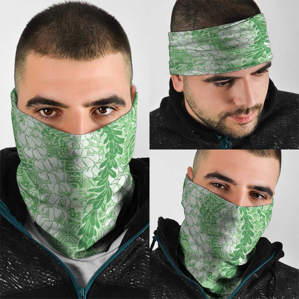 Green Puakenikeni and Maile Lei Neck Gaiter Hawaiian Style Tribal Tapa Double Strand Lei - Polynesian Pride