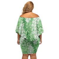 Green Puakenikeni and Maile Lei Off Shoulder Short Dress Hawaiian Style Tribal Tapa Double Strand Lei LT9 - Polynesian Pride