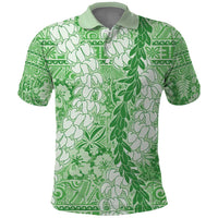 Green Puakenikeni and Maile Lei Polo Shirt Hawaiian Style Tribal Tapa Double Strand Lei LT9 Green - Polynesian Pride