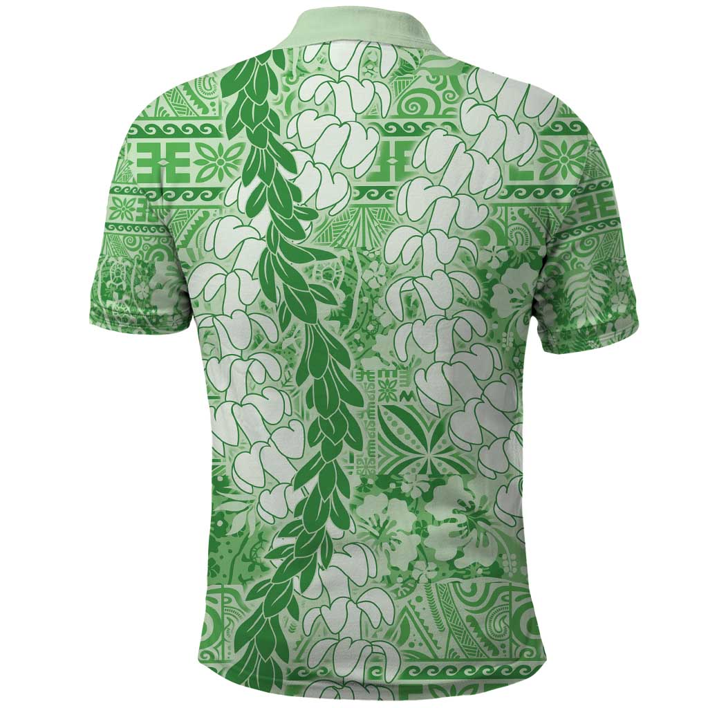 Green Puakenikeni and Maile Lei Polo Shirt Hawaiian Style Tribal Tapa Double Strand Lei LT9 - Polynesian Pride