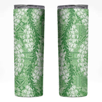 Green Puakenikeni and Maile Lei Skinny Tumbler Hawaiian Style Tribal Tapa Double Strand Lei LT9 Green - Polynesian Pride