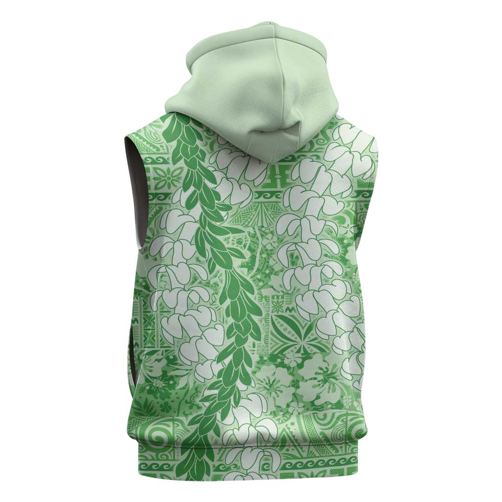 Green Puakenikeni and Maile Lei Sleeveless Hoodie Hawaiian Style Tribal Tapa Double Strand Lei LT9 - Polynesian Pride