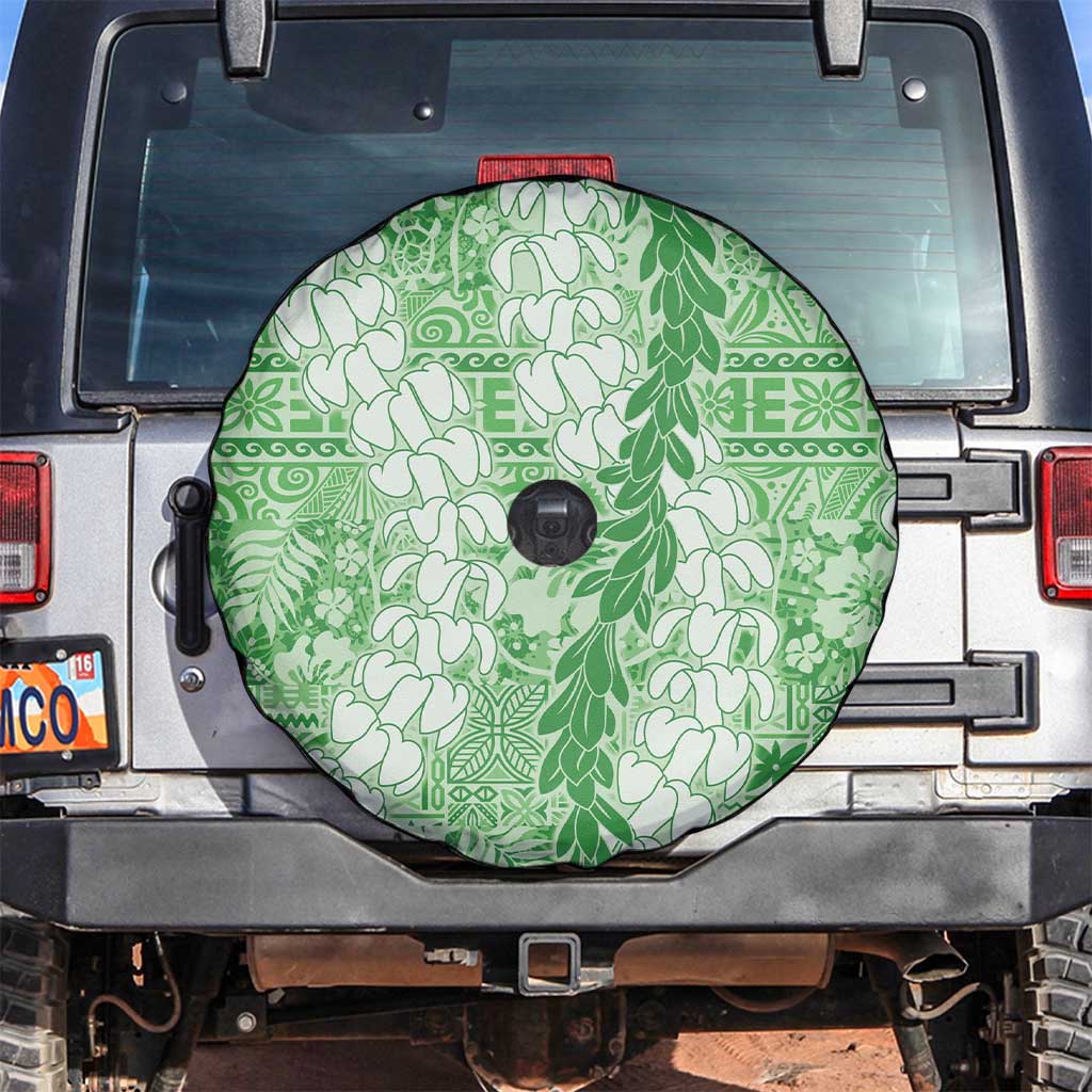 Green Puakenikeni and Maile Lei Spare Tire Cover Hawaiian Style Tribal Tapa Double Strand Lei LT9 Green - Polynesian Pride
