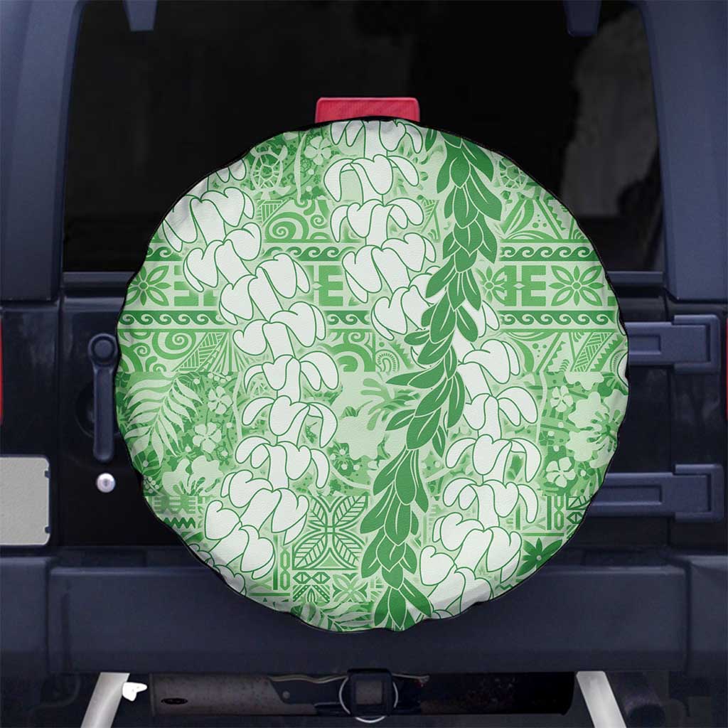 Green Puakenikeni and Maile Lei Spare Tire Cover Hawaiian Style Tribal Tapa Double Strand Lei LT9 No hole Green - Polynesian Pride