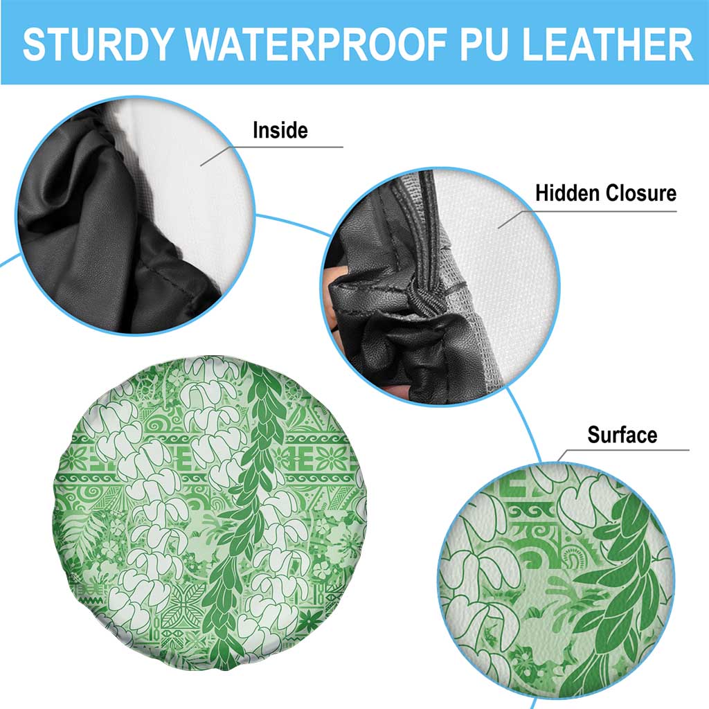 Green Puakenikeni and Maile Lei Spare Tire Cover Hawaiian Style Tribal Tapa Double Strand Lei LT9 - Polynesian Pride