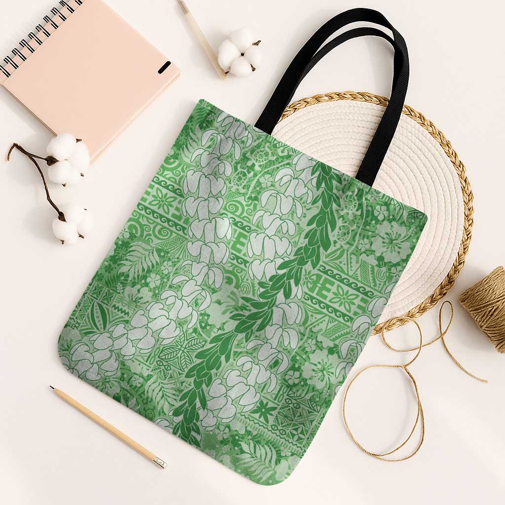 Green Puakenikeni and Maile Lei Tote Bag Hawaiian Style Tribal Tapa Double Strand Lei - Polynesian Pride