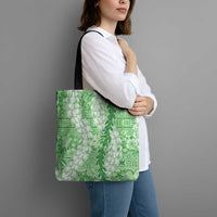 Green Puakenikeni and Maile Lei Tote Bag Hawaiian Style Tribal Tapa Double Strand Lei - Polynesian Pride