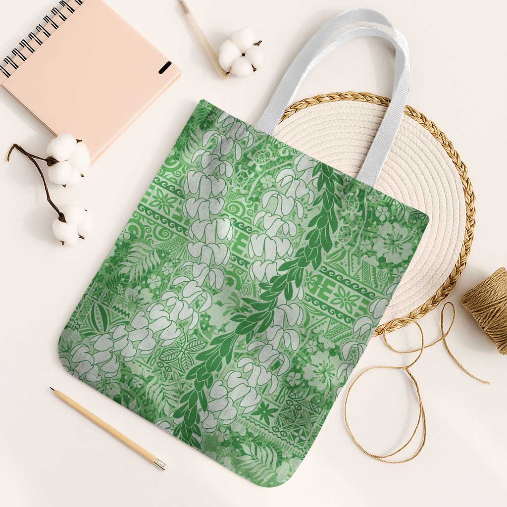 Green Puakenikeni and Maile Lei Tote Bag Hawaiian Style Tribal Tapa Double Strand Lei - Polynesian Pride