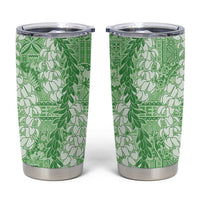 Green Puakenikeni and Maile Lei Tumbler Cup Hawaiian Style Tribal Tapa Double Strand Lei LT9 Green - Polynesian Pride